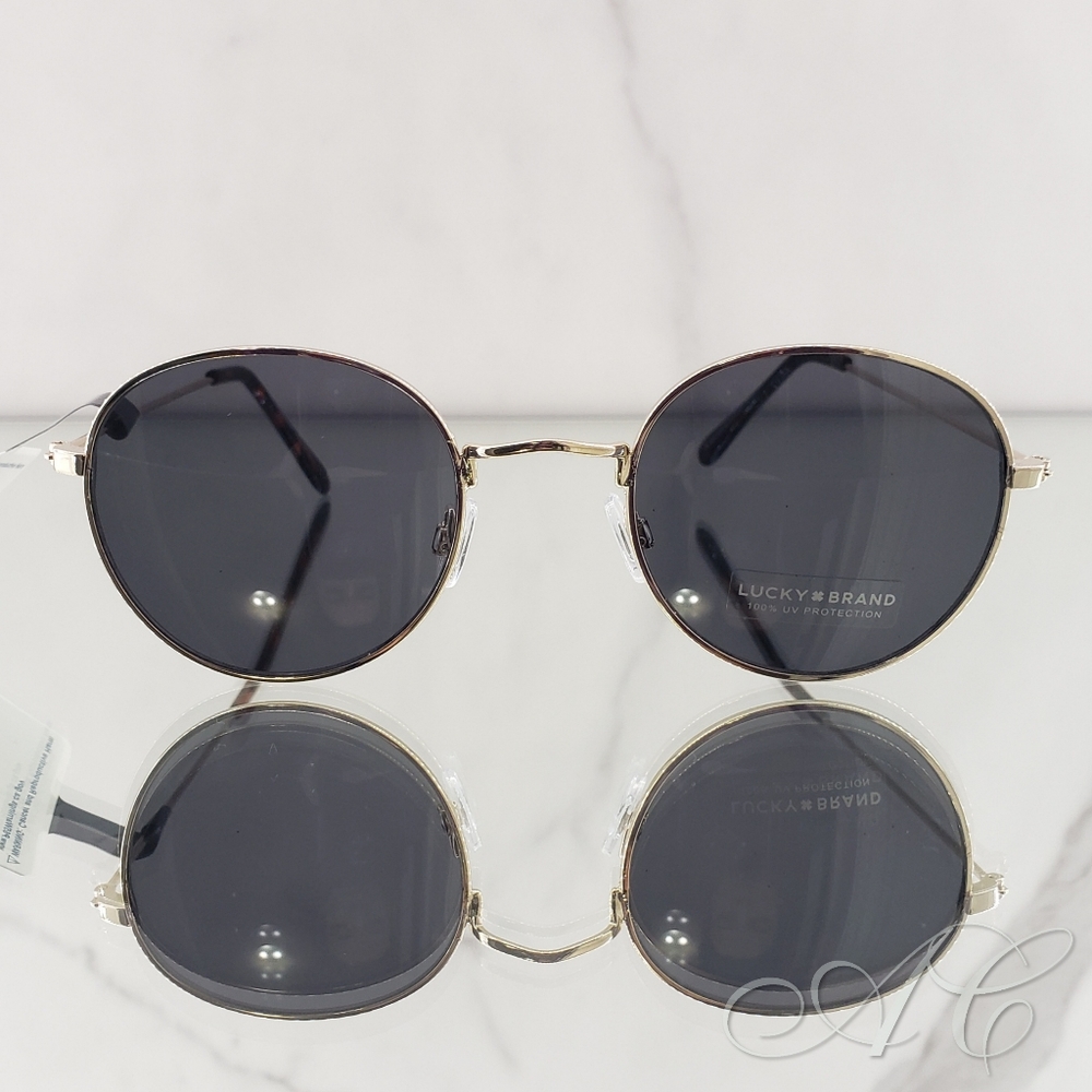 Lucky Brand Sunglasses Gold Nelson 51mm Round Metal Frame Tortoise Shell Accents